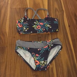 Cat & Jack Floral Kids Swim Set - Navy and Pink